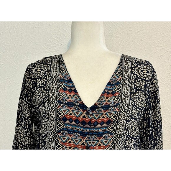 Anthropologie Tolani Women Size S Silk Geometric Tunic Blouse Boho Patchwork - Picture 2 of 10